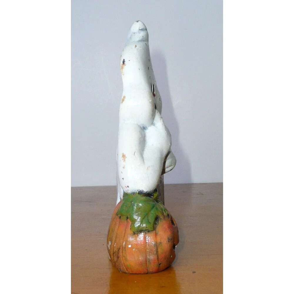 VTG Lot 3 Halloween Figurine Hand Painted Ceramic Witch Cauldron Ghost Black Cat